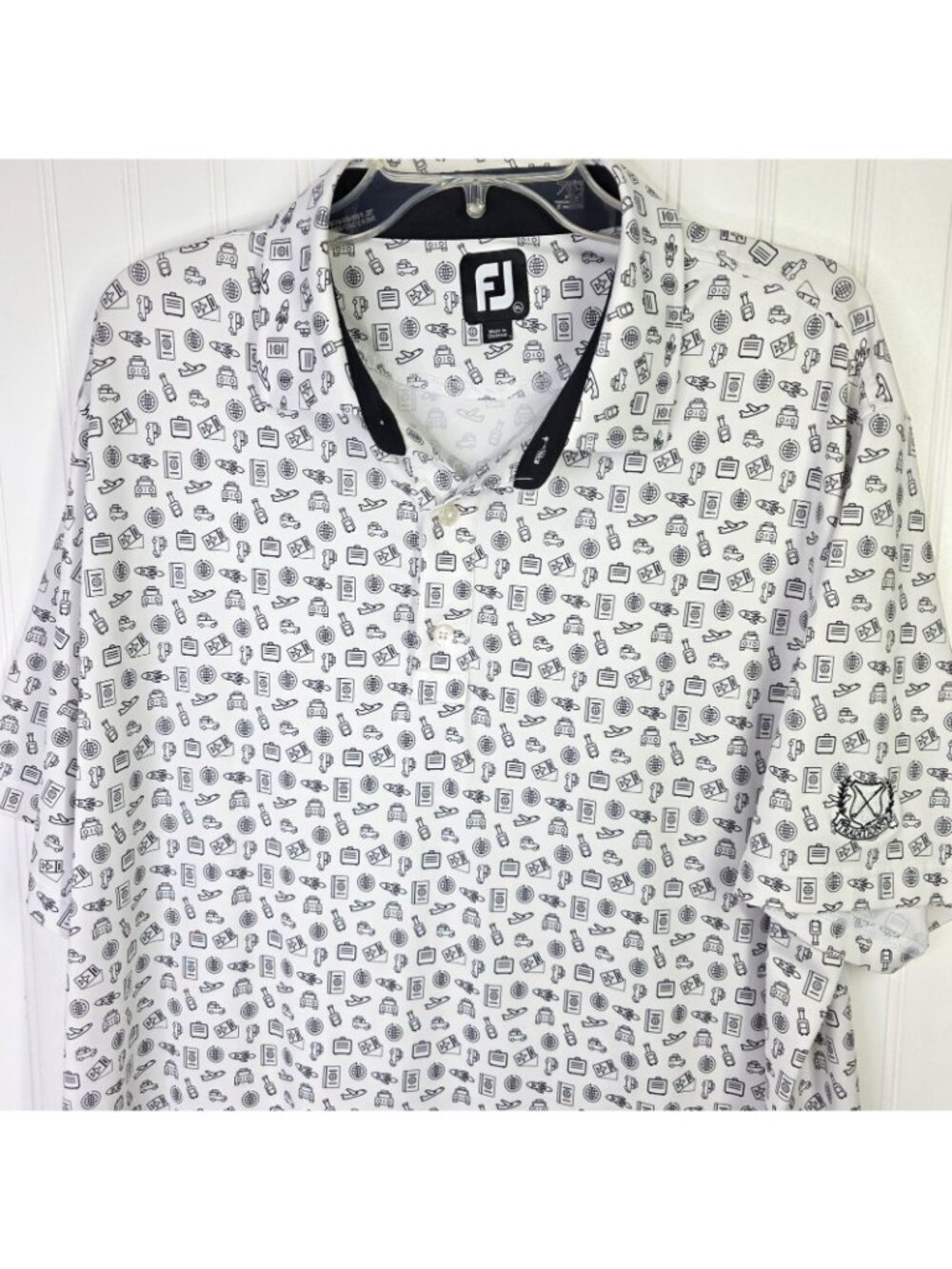FootJoy Polo Shirt Mens XL White Travel Print Golf Stretch Lightweight Lisle - Picture 2 of 10